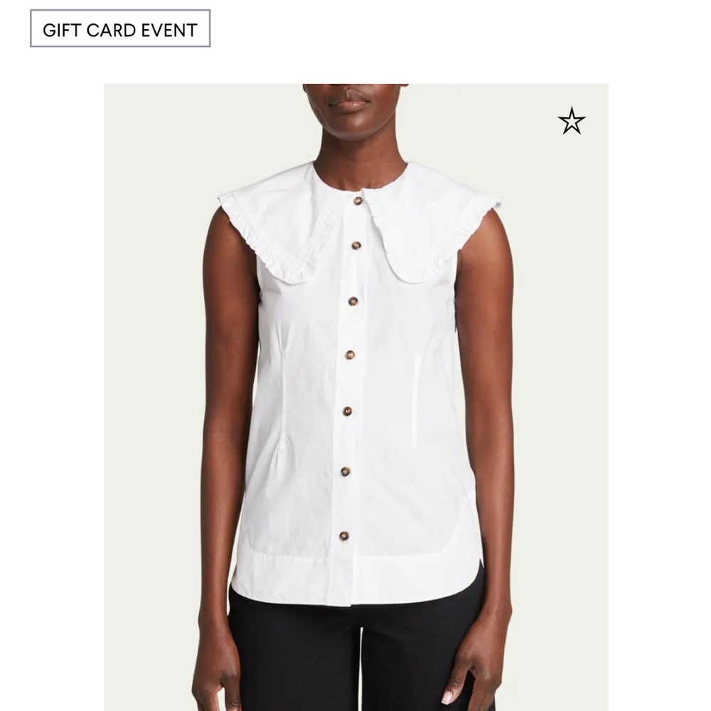 Ganni White Button-Up Sleeveless Blouse